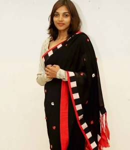 BLACK GEORGETTE WITH COTTON BOARDER SAREE & BUTTON'S DETAILING